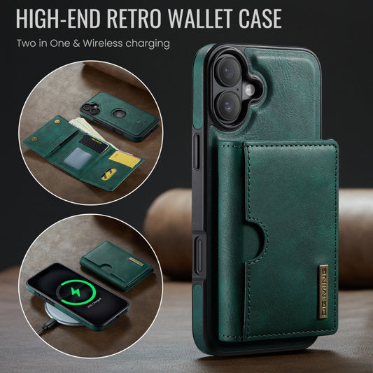For iPhone 16 Plus DG.MING M6 Series RFID Tri-fold Card Bag Removable Leather Phone Case(Green) by DG.MING