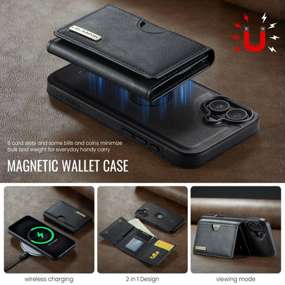 For iPhone 16 DG.MING M6 Series RFID Tri-fold Card Bag Removable Leather Phone Case(Black) by DG.MING