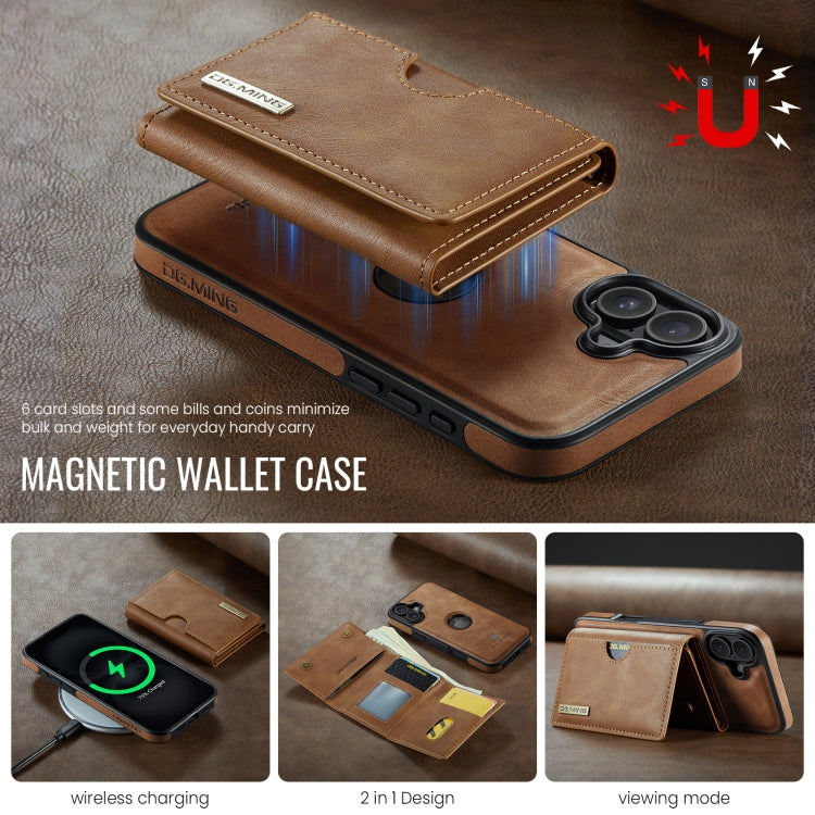 For iPhone 16 DG.MING M6 Series RFID Tri-fold Card Bag Removable Leather Phone Case(Brown) by DG.MING