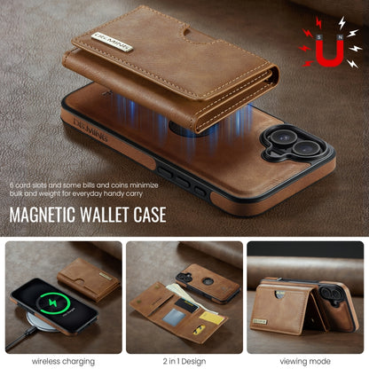 For iPhone 16 DG.MING M6 Series RFID Tri-fold Card Bag Removable Leather Phone Case(Brown) by DG.MING