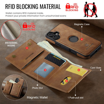For iPhone 16 DG.MING M6 Series RFID Tri-fold Card Bag Removable Leather Phone Case(Brown) by DG.MING