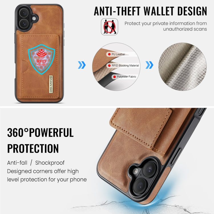 For iPhone 16 DG.MING M6 Series RFID Tri-fold Card Bag Removable Leather Phone Case(Brown) by DG.MING
