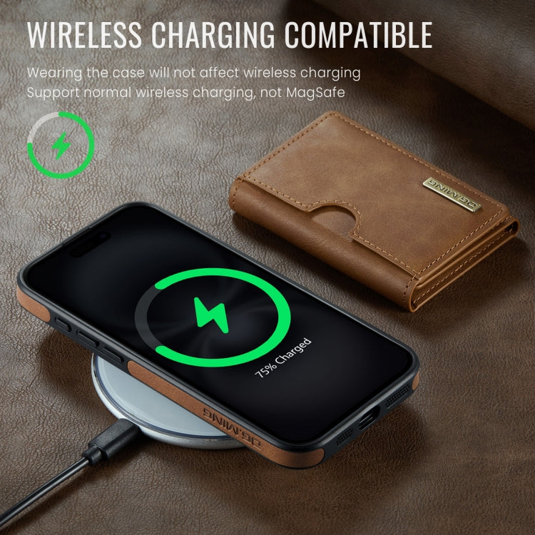 For iPhone 16 DG.MING M6 Series RFID Tri-fold Card Bag Removable Leather Phone Case(Brown) by DG.MING