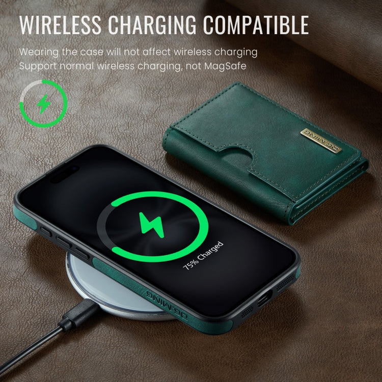 For iPhone 16 DG.MING M6 Series RFID Tri-fold Card Bag Removable Leather Phone Case(Green) by DG.MING
