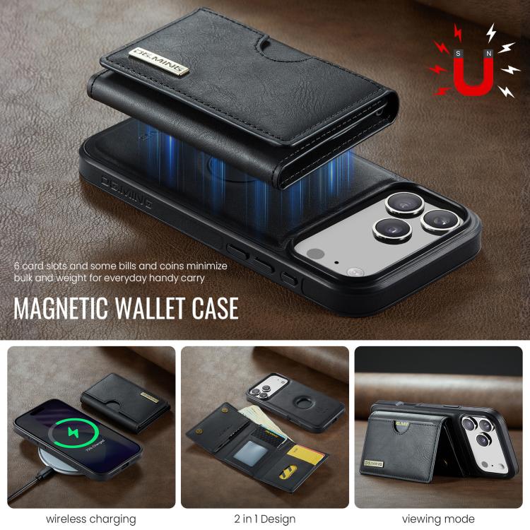 For iPhone 17 Pro Max DG.MING M6 Series RFID Tri-fold Card Bag Removable Leather Phone Case(Black) by DG.MING