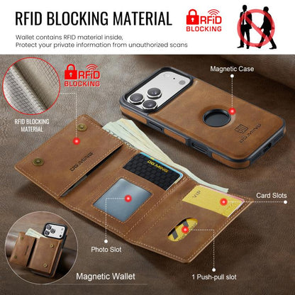 For iPhone 17 Pro Max DG.MING M6 Series RFID Tri-fold Card Bag Removable Leather Phone Case(Brown) by DG.MING