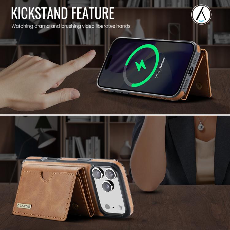 For iPhone 17 Pro Max DG.MING M6 Series RFID Tri-fold Card Bag Removable Leather Phone Case(Brown) by DG.MING