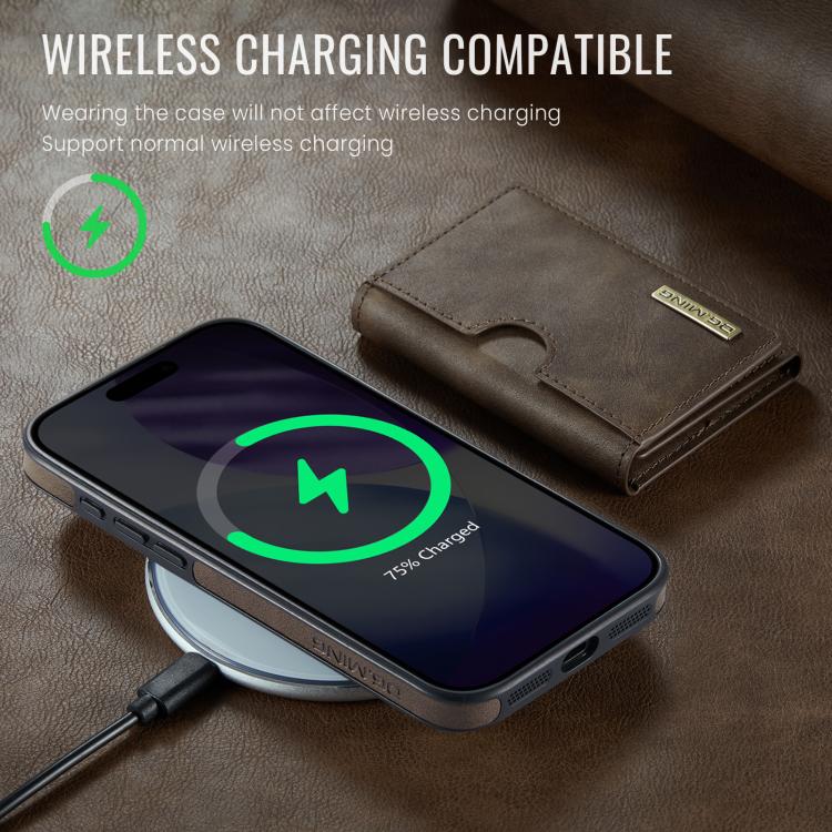 For iPhone 17 Pro Max DG.MING M6 Series RFID Tri-fold Card Bag Removable Leather Phone Case(Coffee) by DG.MING