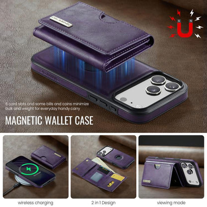 For iPhone 17 Pro Max DG.MING M6 Series RFID Tri-fold Card Bag Removable Leather Phone Case(Purple) by DG.MING