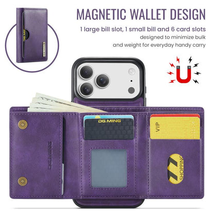For iPhone 17 Pro Max DG.MING M6 Series RFID Tri-fold Card Bag Removable Leather Phone Case(Purple) by DG.MING