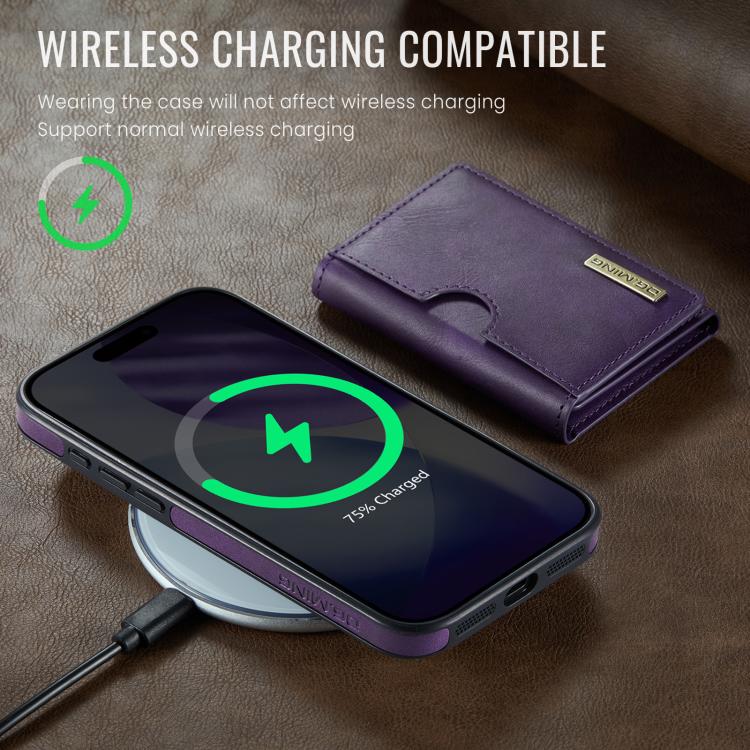For iPhone 17 Pro Max DG.MING M6 Series RFID Tri-fold Card Bag Removable Leather Phone Case(Purple) by DG.MING