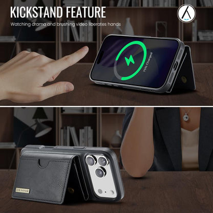 For iPhone 17 Pro DG.MING M6 Series RFID Tri-fold Card Bag Removable Leather Phone Case(Black) by DG.MING