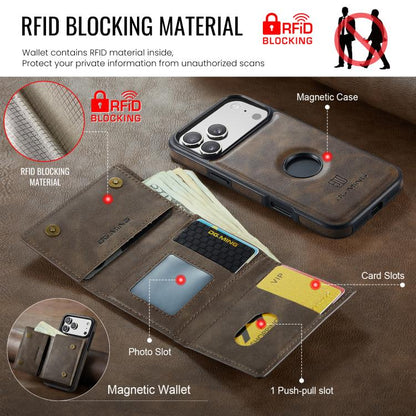 For iPhone 17 Pro DG.MING M6 Series RFID Tri-fold Card Bag Removable Leather Phone Case(Coffee) by DG.MING
