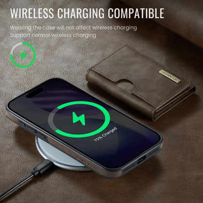 For iPhone 17 Pro DG.MING M6 Series RFID Tri-fold Card Bag Removable Leather Phone Case(Coffee) by DG.MING