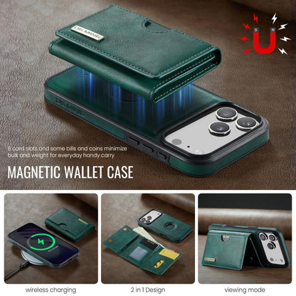 For iPhone 17 Pro DG.MING M6 Series RFID Tri-fold Card Bag Removable Leather Phone Case(Green) by DG.MING