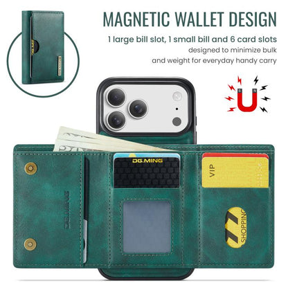 For iPhone 17 Pro DG.MING M6 Series RFID Tri-fold Card Bag Removable Leather Phone Case(Green) by DG.MING