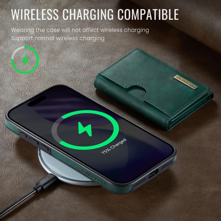 For iPhone 17 Pro DG.MING M6 Series RFID Tri-fold Card Bag Removable Leather Phone Case(Green) by DG.MING