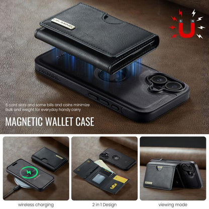 For iPhone 17 DG.MING M6 Series RFID Tri-fold Card Bag Removable Leather Phone Case(Black) by DG.MING
