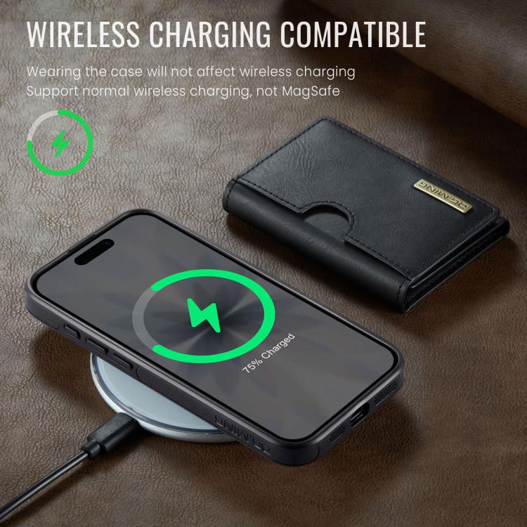 For iPhone 17 DG.MING M6 Series RFID Tri-fold Card Bag Removable Leather Phone Case(Black) by DG.MING