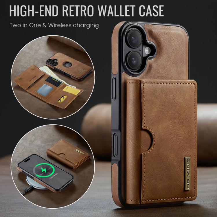 For iPhone 17 DG.MING M6 Series RFID Tri-fold Card Bag Removable Leather Phone Case(Brown) by DG.MING