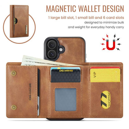 For iPhone 17 DG.MING M6 Series RFID Tri-fold Card Bag Removable Leather Phone Case(Brown) by DG.MING