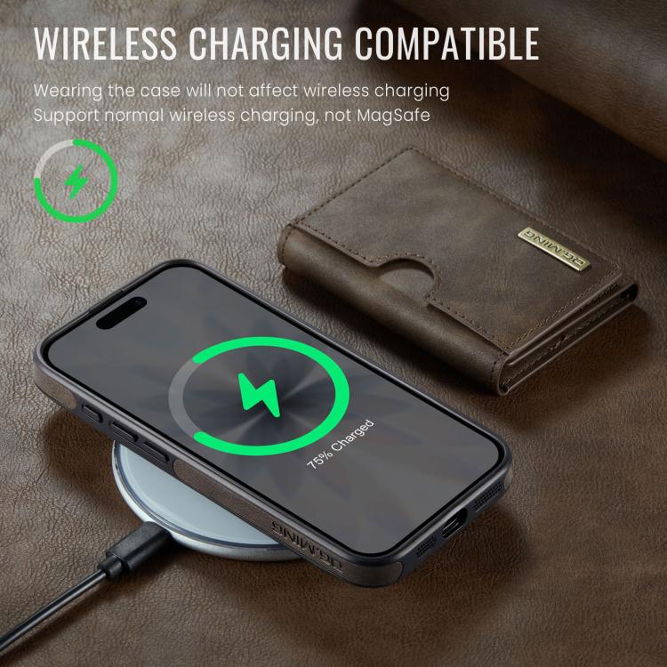 For iPhone 17 DG.MING M6 Series RFID Tri-fold Card Bag Removable Leather Phone Case(Coffee) by DG.MING