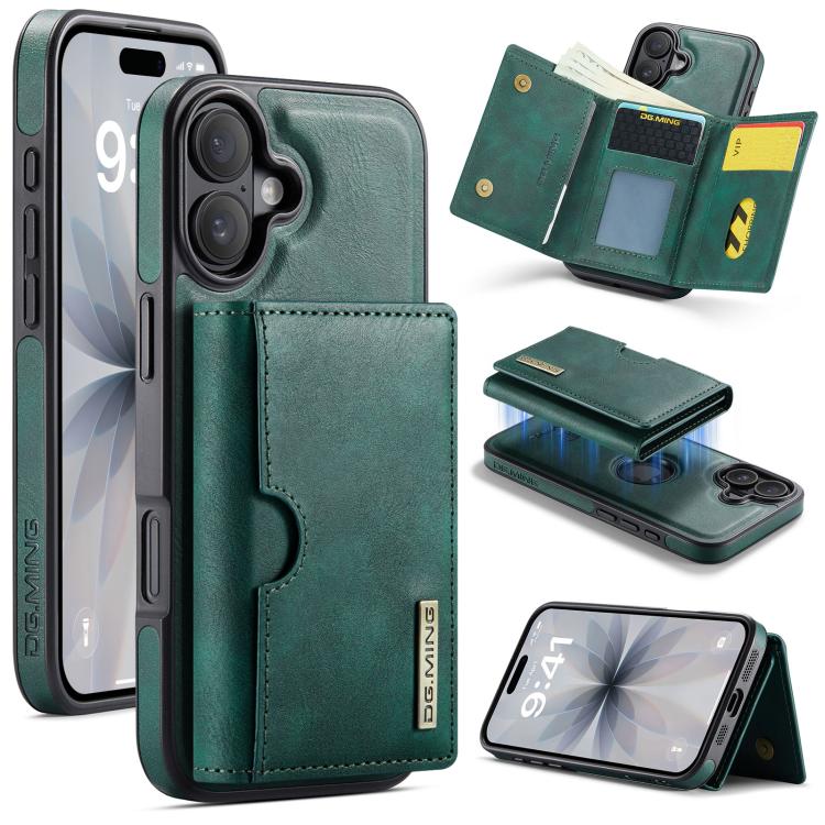 For iPhone 17 DG.MING M6 Series RFID Tri-fold Card Bag Removable Leather Phone Case(Green) by DG.MING