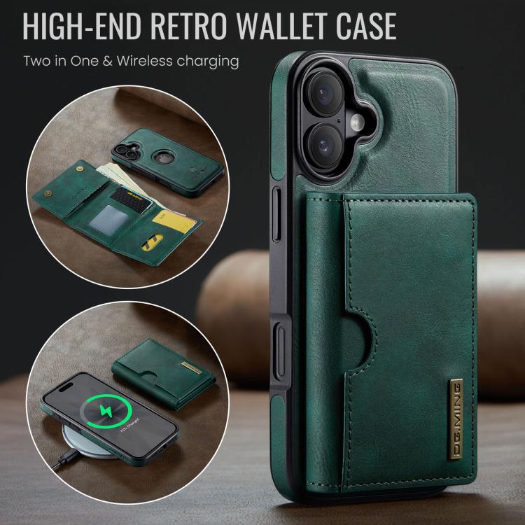 For iPhone 17 DG.MING M6 Series RFID Tri-fold Card Bag Removable Leather Phone Case(Green) by DG.MING