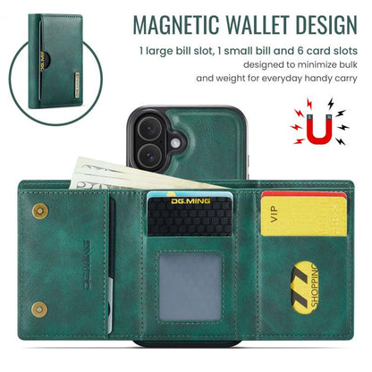 For iPhone 17 DG.MING M6 Series RFID Tri-fold Card Bag Removable Leather Phone Case(Green) by DG.MING
