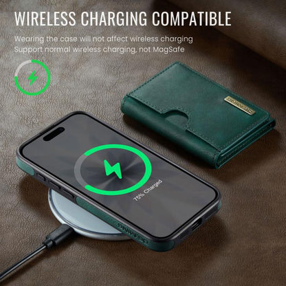 For iPhone 17 DG.MING M6 Series RFID Tri-fold Card Bag Removable Leather Phone Case(Green) by DG.MING