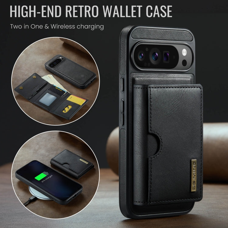 For Google Pixel 9 Pro XL DG.MING M6 Series RFID Tri-fold Card Bag Removable Leather Phone Case(Black) by DG.MING