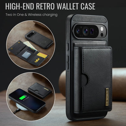 For Google Pixel 9 Pro XL DG.MING M6 Series RFID Tri-fold Card Bag Removable Leather Phone Case(Black) by DG.MING