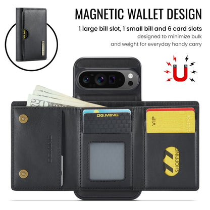 For Google Pixel 9 Pro XL DG.MING M6 Series RFID Tri-fold Card Bag Removable Leather Phone Case(Black) by DG.MING
