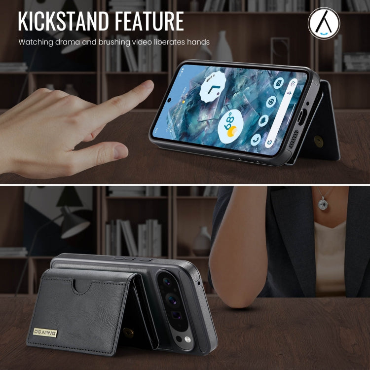 For Google Pixel 9 Pro XL DG.MING M6 Series RFID Tri-fold Card Bag Removable Leather Phone Case(Black) by DG.MING