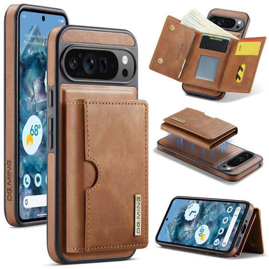 For Google Pixel 9 Pro XL DG.MING M6 Series RFID Tri-fold Card Bag Removable Leather Phone Case(Brown) by DG.MING