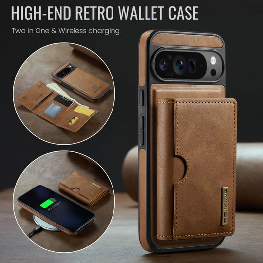 For Google Pixel 9 Pro XL DG.MING M6 Series RFID Tri-fold Card Bag Removable Leather Phone Case(Brown) by DG.MING