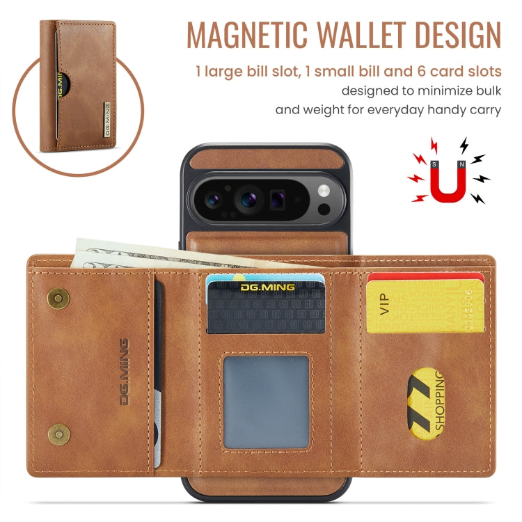 For Google Pixel 9 Pro XL DG.MING M6 Series RFID Tri-fold Card Bag Removable Leather Phone Case(Brown) by DG.MING