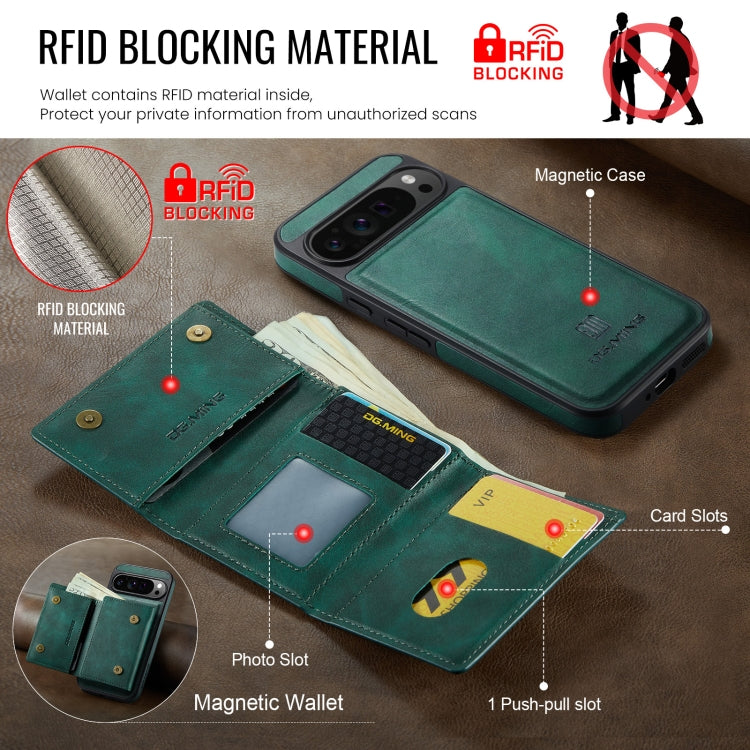 For Google Pixel 9 Pro XL DG.MING M6 Series RFID Tri-fold Card Bag Removable Leather Phone Case(Green) by DG.MING