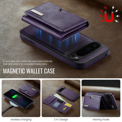 For Google Pixel 9 Pro XL DG.MING M6 Series RFID Tri-fold Card Bag Removable Leather Phone Case(Purple) by DG.MING