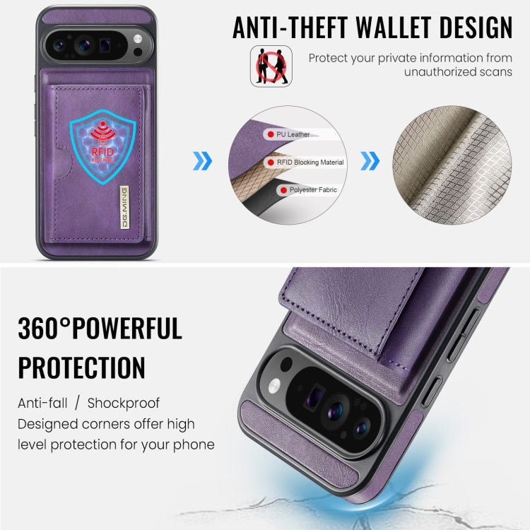 For Google Pixel 9 Pro XL DG.MING M6 Series RFID Tri-fold Card Bag Removable Leather Phone Case(Purple) by DG.MING