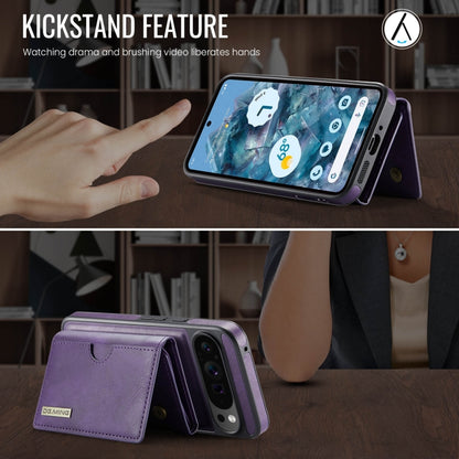 For Google Pixel 9 Pro XL DG.MING M6 Series RFID Tri-fold Card Bag Removable Leather Phone Case(Purple) by DG.MING