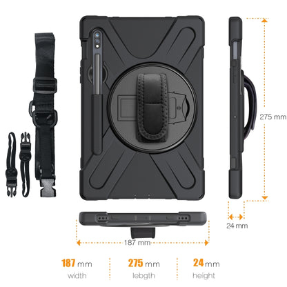 For Samsung Galaxy Tab S9 / Galaxy Tab S8 / Galaxy Tab S7 (2020) T870 Shockproof Colorful Silicone + PC Protective Case with Holder & Shoulder Strap & Hand Strap & Pen Slot(Black) by bashfashion
