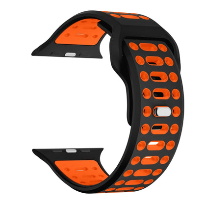 For Apple Watch 46mm / 49mm / 45mm / 44mm Single Nail Dual-Color Multi-hole Silicone Watch Band(Black Orange) by bashfashion