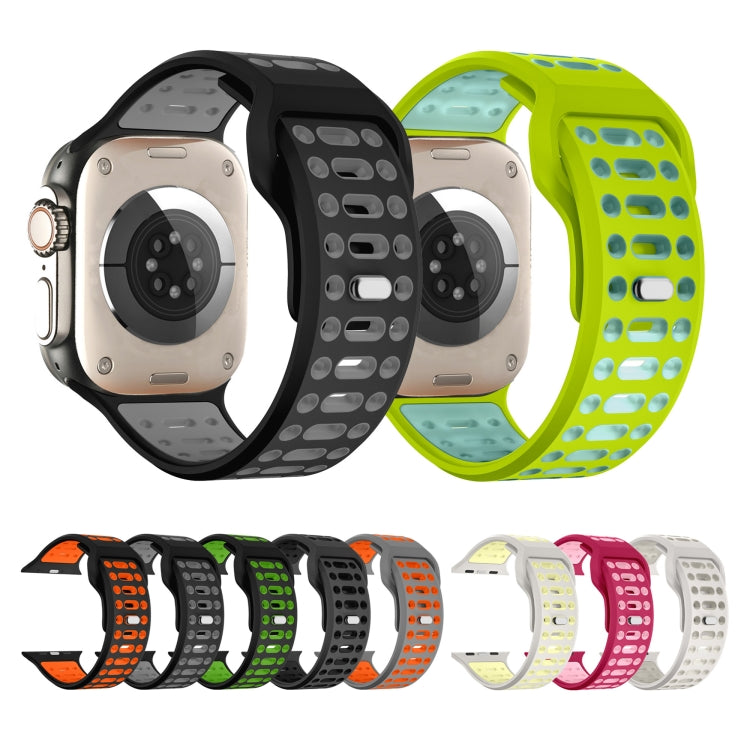 For Apple Watch 46mm / 49mm / 45mm / 44mm Single Nail Dual-Color Multi-hole Silicone Watch Band(Black Orange) by bashfashion