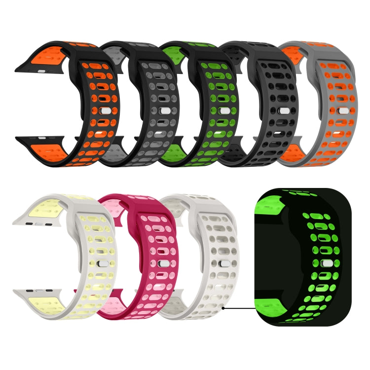 For Apple Watch 46mm / 49mm / 45mm / 44mm Single Nail Dual-Color Multi-hole Silicone Watch Band(Black Orange) by bashfashion