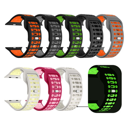 For Apple Watch 46mm / 49mm / 45mm / 44mm Single Nail Dual-Color Multi-hole Silicone Watch Band(Black Orange) by bashfashion
