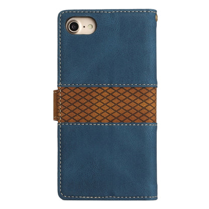 For iPhone 16e Grid Stitching Leather Phone Case with Lanyard(Blue) by bashfashion
