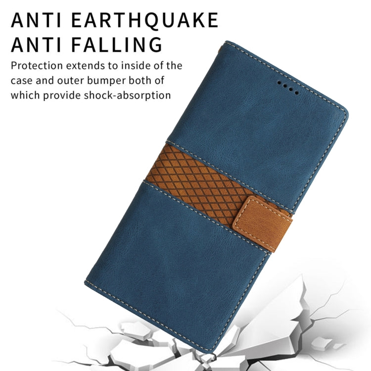 For iPhone 16e Grid Stitching Leather Phone Case with Lanyard(Blue) by bashfashion