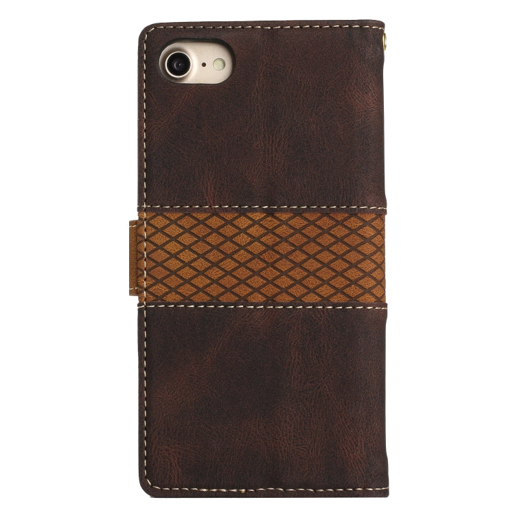 For iPhone 16e Grid Stitching Leather Phone Case with Lanyard(Brown) by bashfashion
