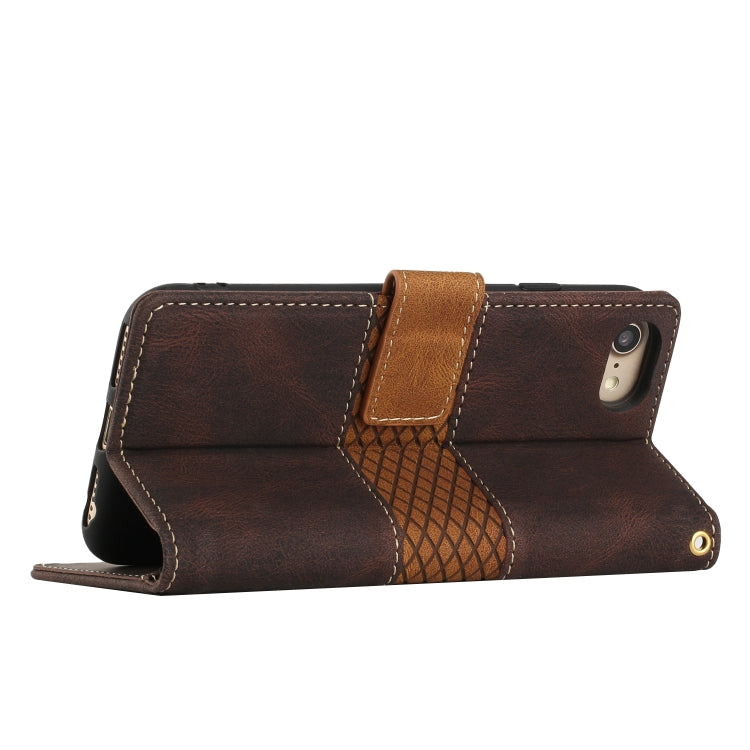 For iPhone 16e Grid Stitching Leather Phone Case with Lanyard(Brown) by bashfashion